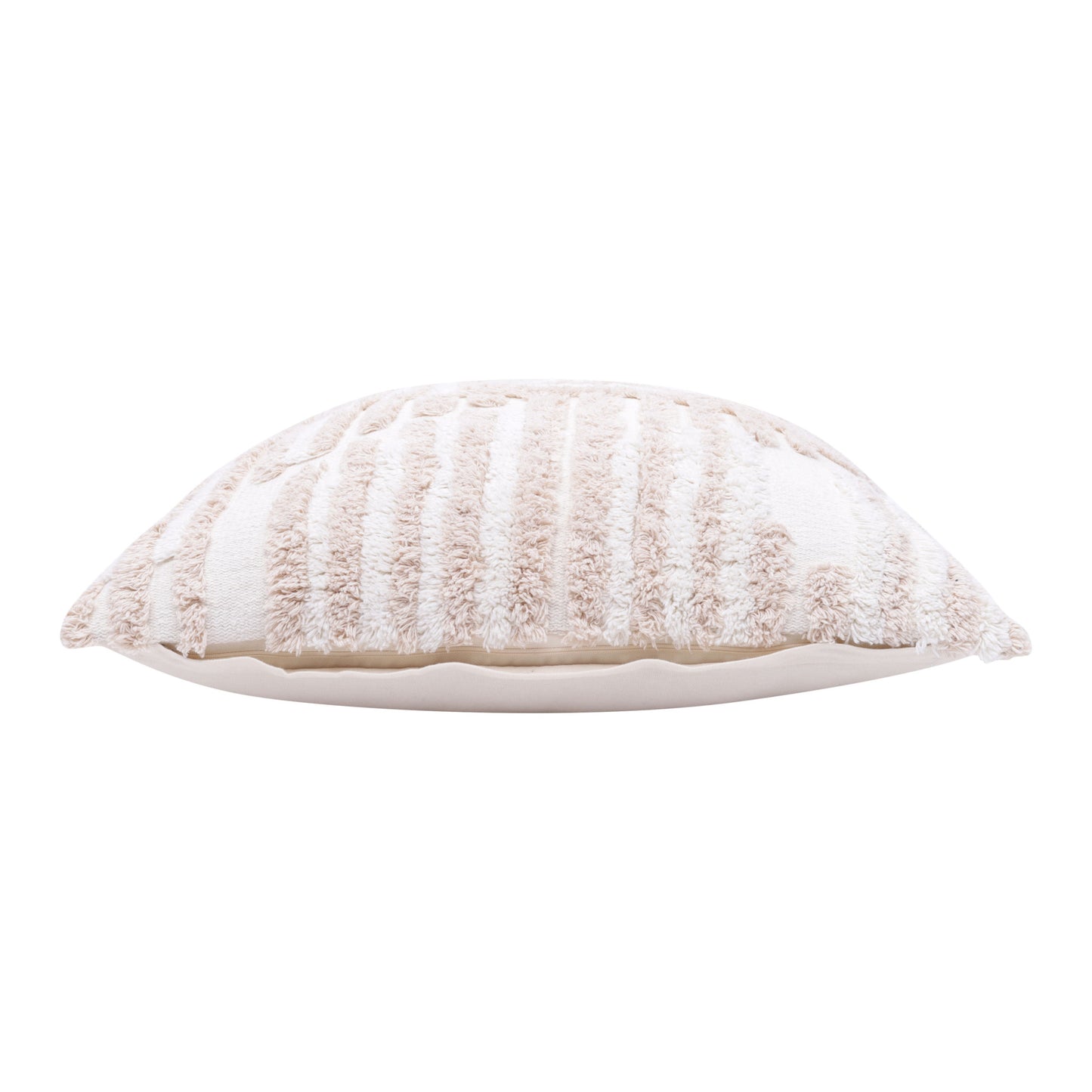 22" X 22" Cream And White 100% Cotton Striped Zippered Pillow