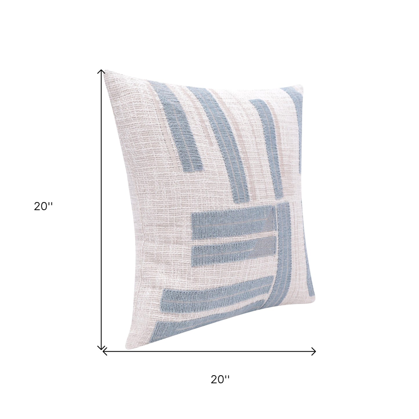 20" X 20" Ocean Blue And Ivory 100% Cotton Striped Zippered Pillow