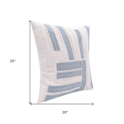 20" X 20" Ocean Blue And Ivory 100% Cotton Striped Zippered Pillow