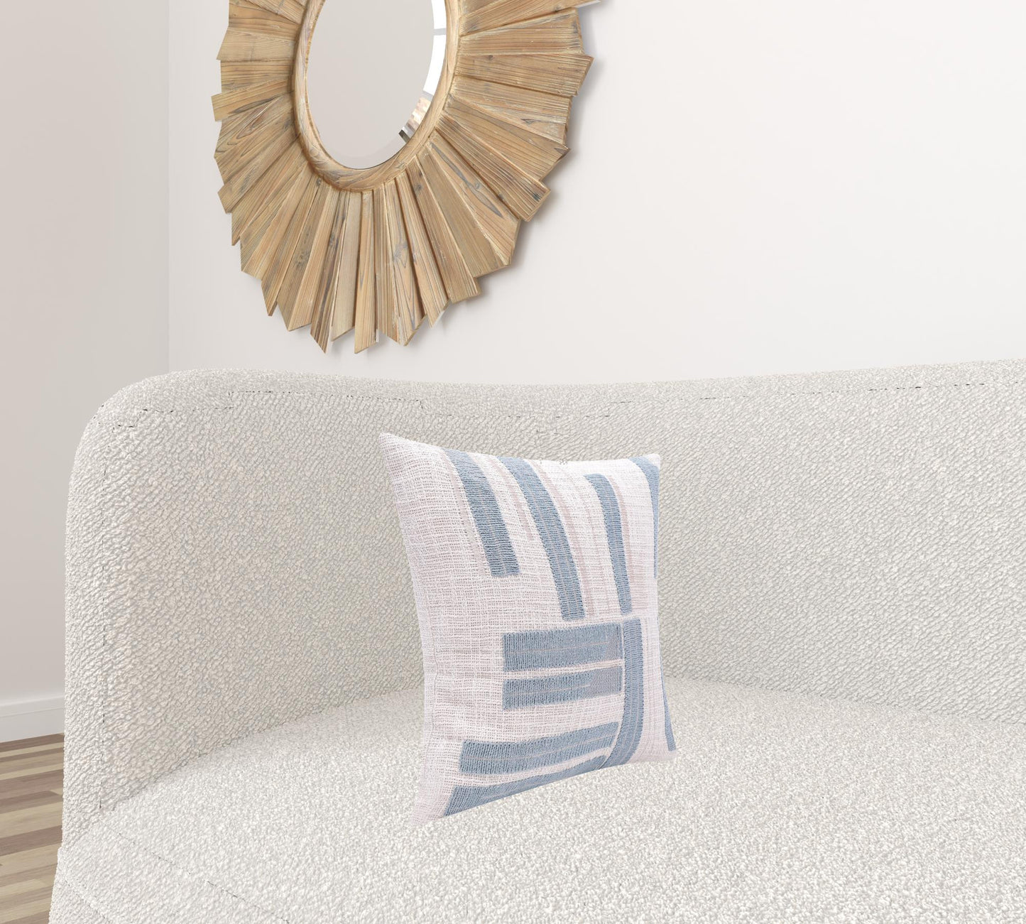 20" X 20" Ocean Blue And Ivory 100% Cotton Striped Zippered Pillow