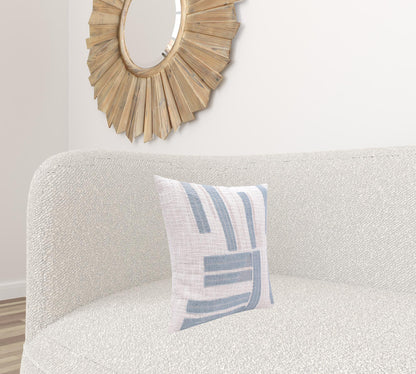 20" X 20" Ocean Blue And Ivory 100% Cotton Striped Zippered Pillow