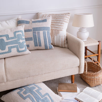 20" X 20" Ocean Blue And Ivory 100% Cotton Striped Zippered Pillow