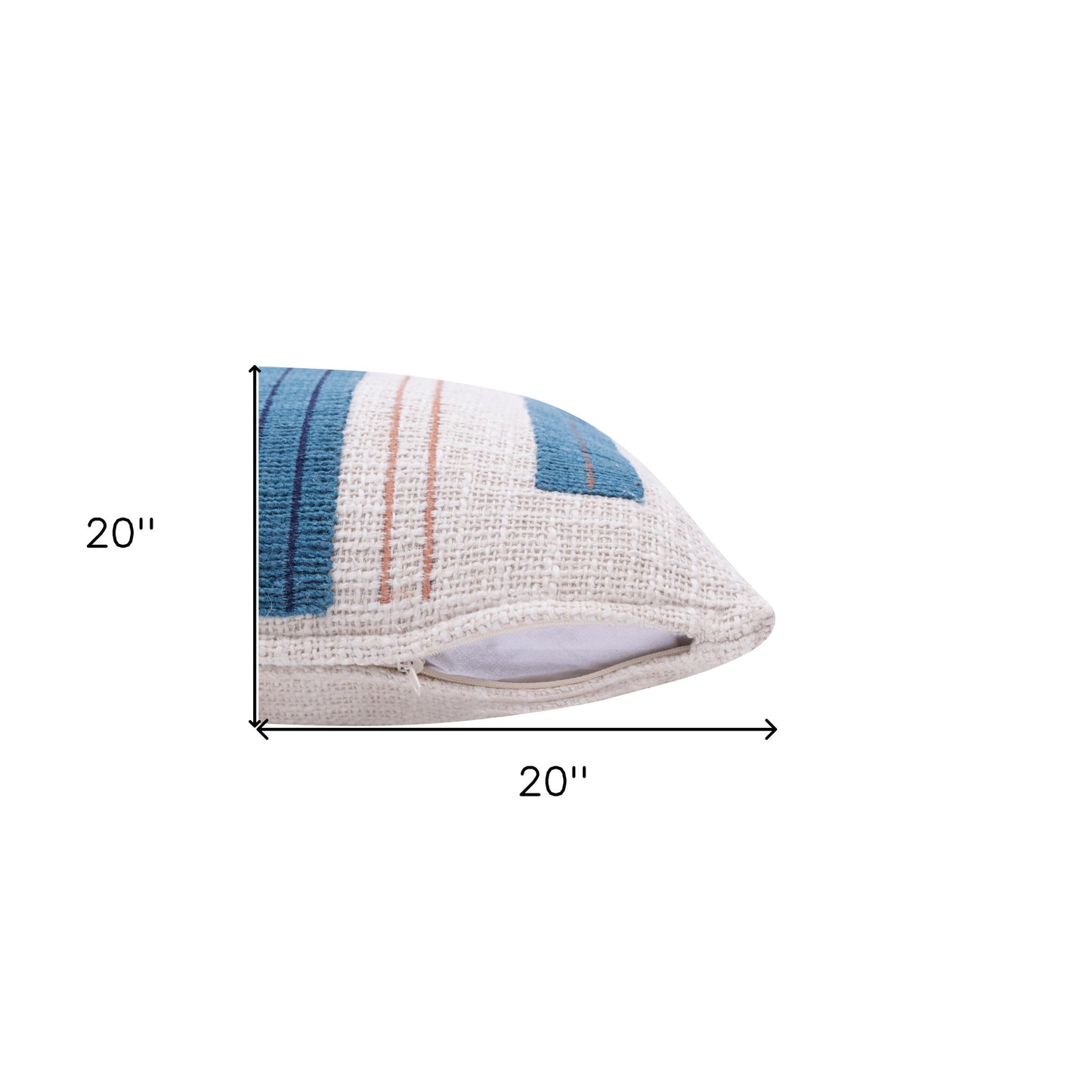 20" X 20" Ocean Blue And Ivory 100% Cotton Striped Zippered Pillow