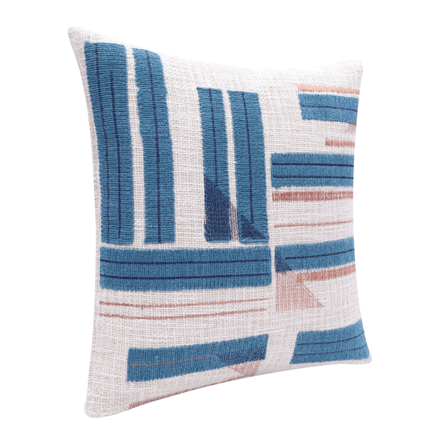 20" X 20" Ocean Blue And Ivory 100% Cotton Striped Zippered Pillow