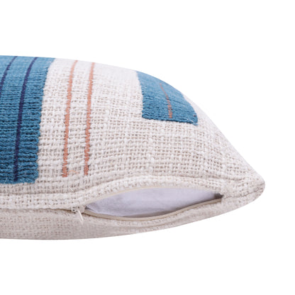 20" X 20" Ocean Blue And Ivory 100% Cotton Striped Zippered Pillow