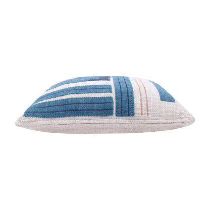 20" X 20" Ocean Blue And Ivory 100% Cotton Striped Zippered Pillow