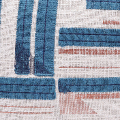 20" X 20" Ocean Blue And Ivory 100% Cotton Striped Zippered Pillow