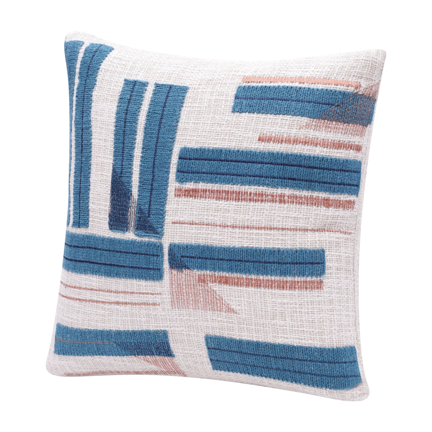 20" X 20" Ocean Blue And Ivory 100% Cotton Striped Zippered Pillow