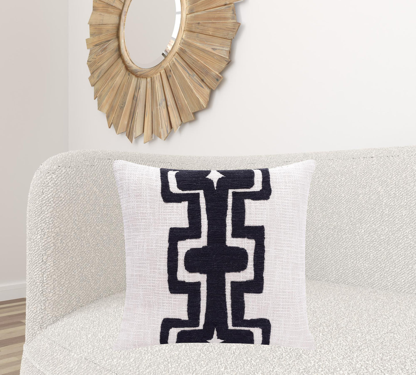 20" X 20" Black And Ivory 100% Cotton Geometric Zippered Pillow