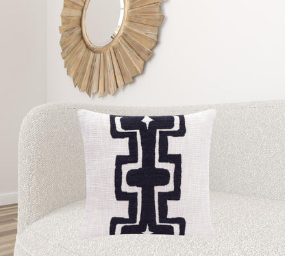 20" X 20" Black And Ivory 100% Cotton Geometric Zippered Pillow