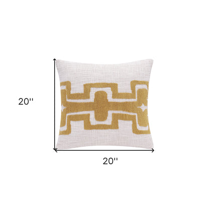 20" X 20" Black And Ivory 100% Cotton Geometric Zippered Pillow