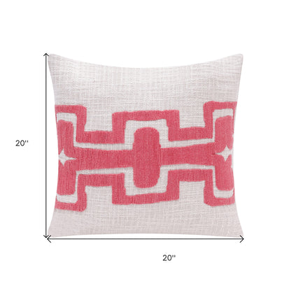 20" X 20" Black And Ivory 100% Cotton Geometric Zippered Pillow