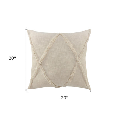20" X 20" Ivory 100% Cotton Zippered Pillow