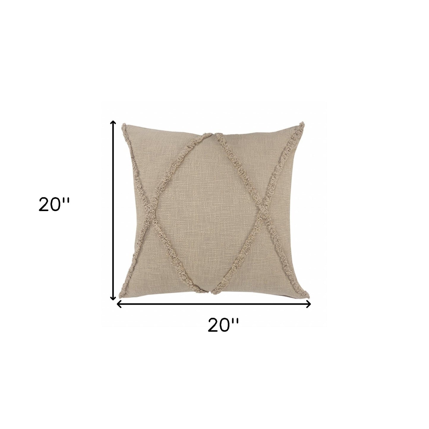 20" X 20" Ivory 100% Cotton Zippered Pillow