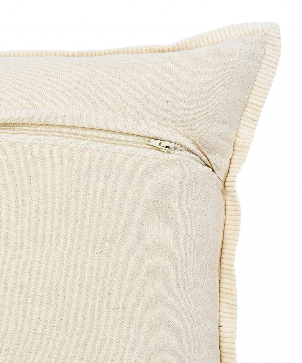 20" X 20" Navy And Cream 100% Cotton Zippered Pillow