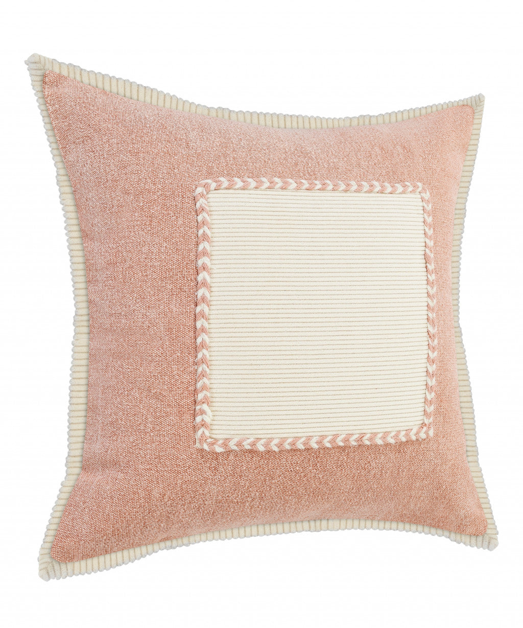 20" X 20" Navy And Cream 100% Cotton Zippered Pillow