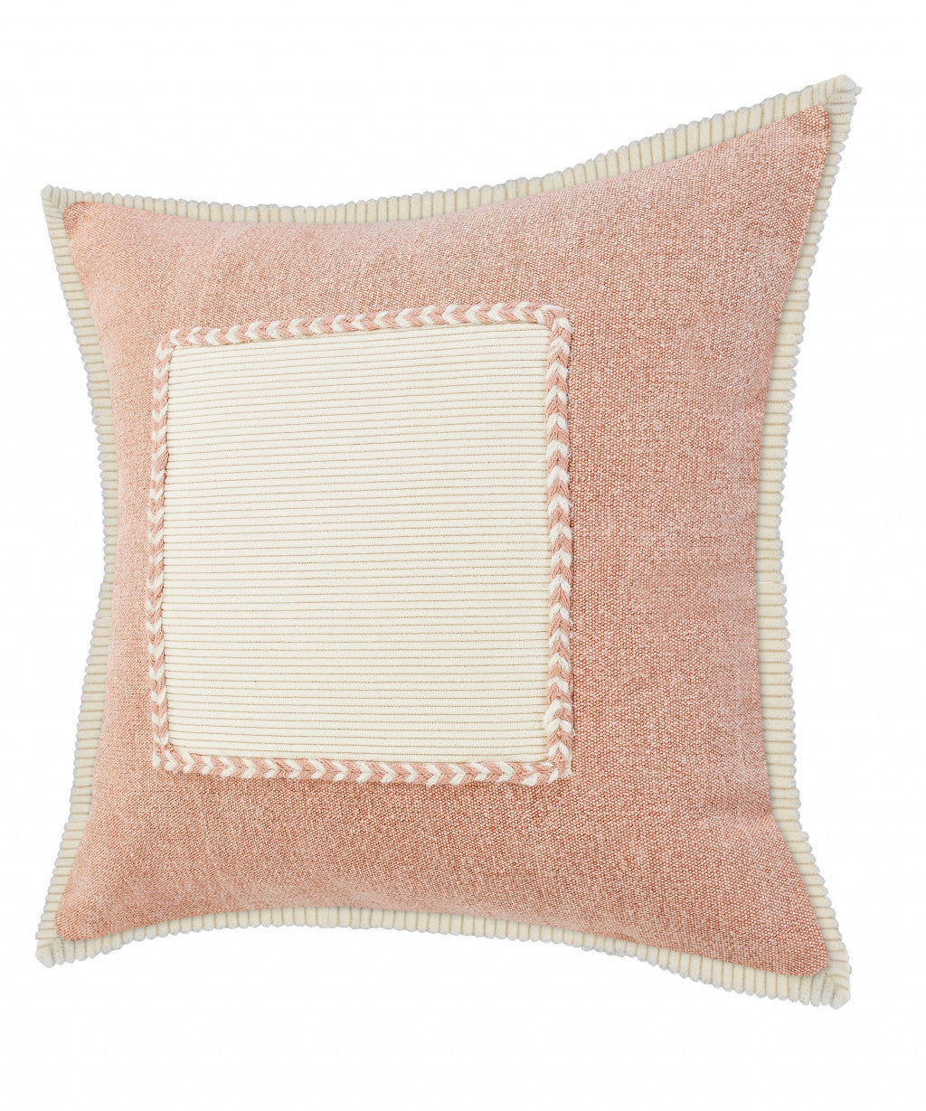 20" X 20" Navy And Cream 100% Cotton Zippered Pillow