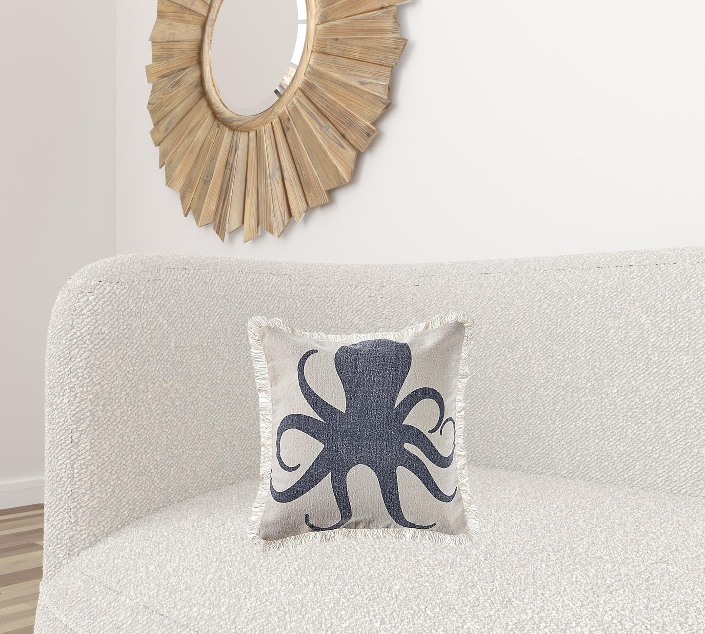 18" X 18" Cream And Charcoal Navy 100% Cotton Coastal Zippered Pillow