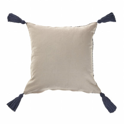 18" X 18" Blue And Cream 100% Cotton Coastal Zippered Pillow