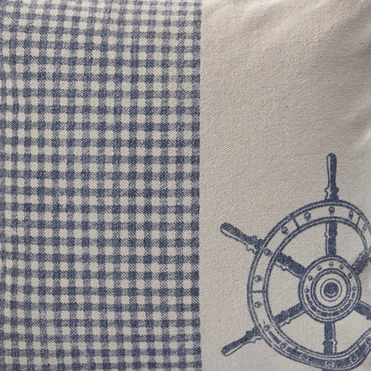 18" X 18" Blue And Cream 100% Cotton Coastal Zippered Pillow