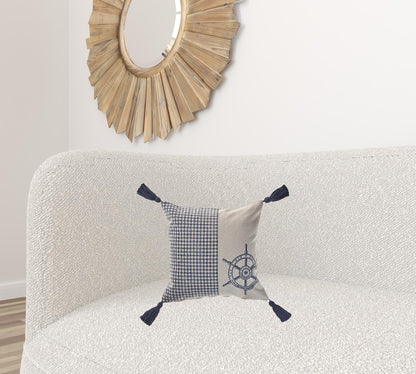 18" X 18" Blue And Cream 100% Cotton Coastal Zippered Pillow