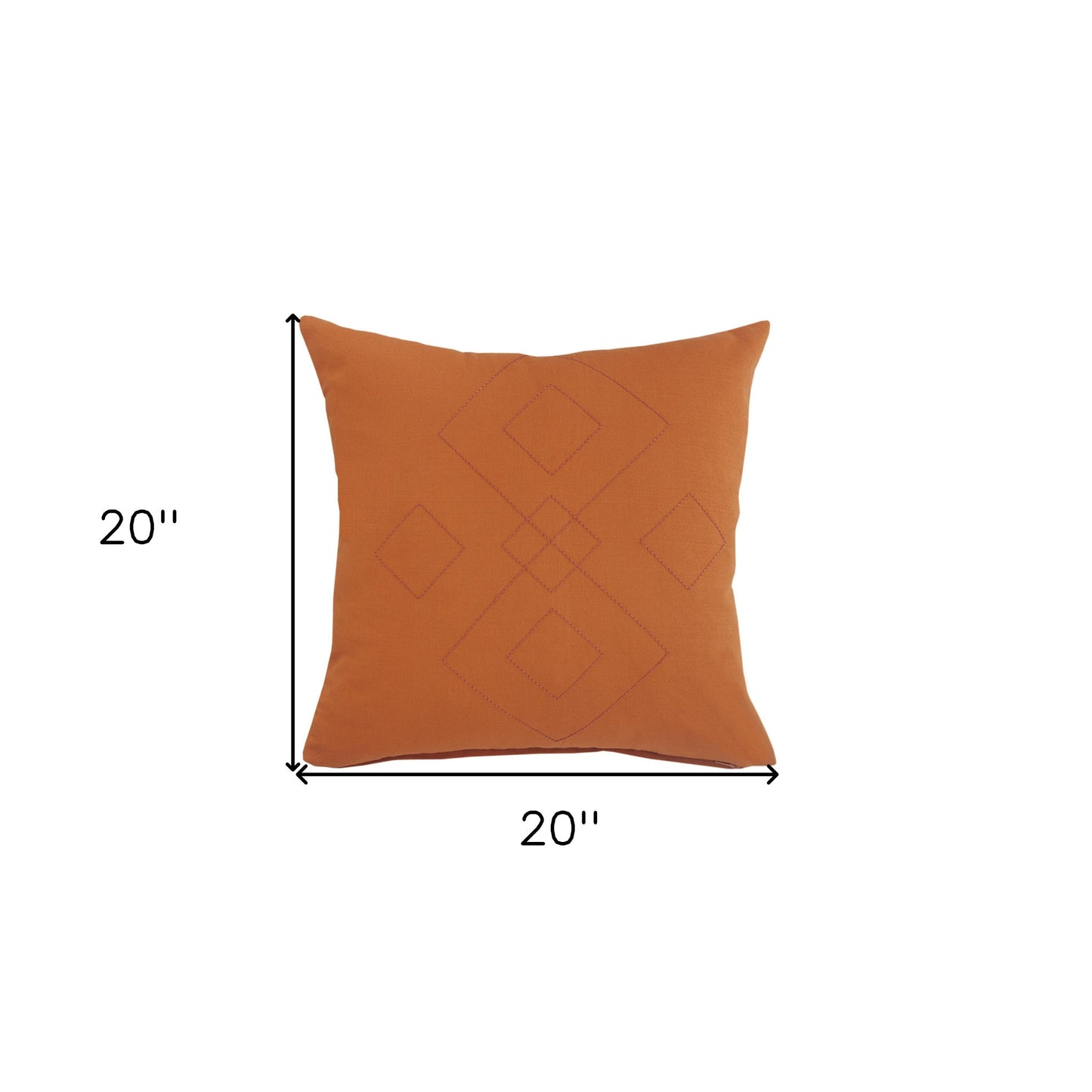 20" X 20" Orange And Dark Orange 100% Cotton Diamond Zippered Pillow