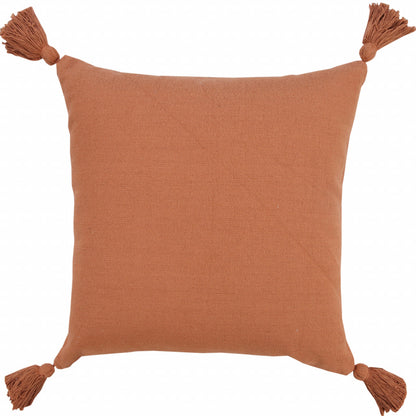 20" X 20" Orange Cotton Zippered Pillow With Tassels