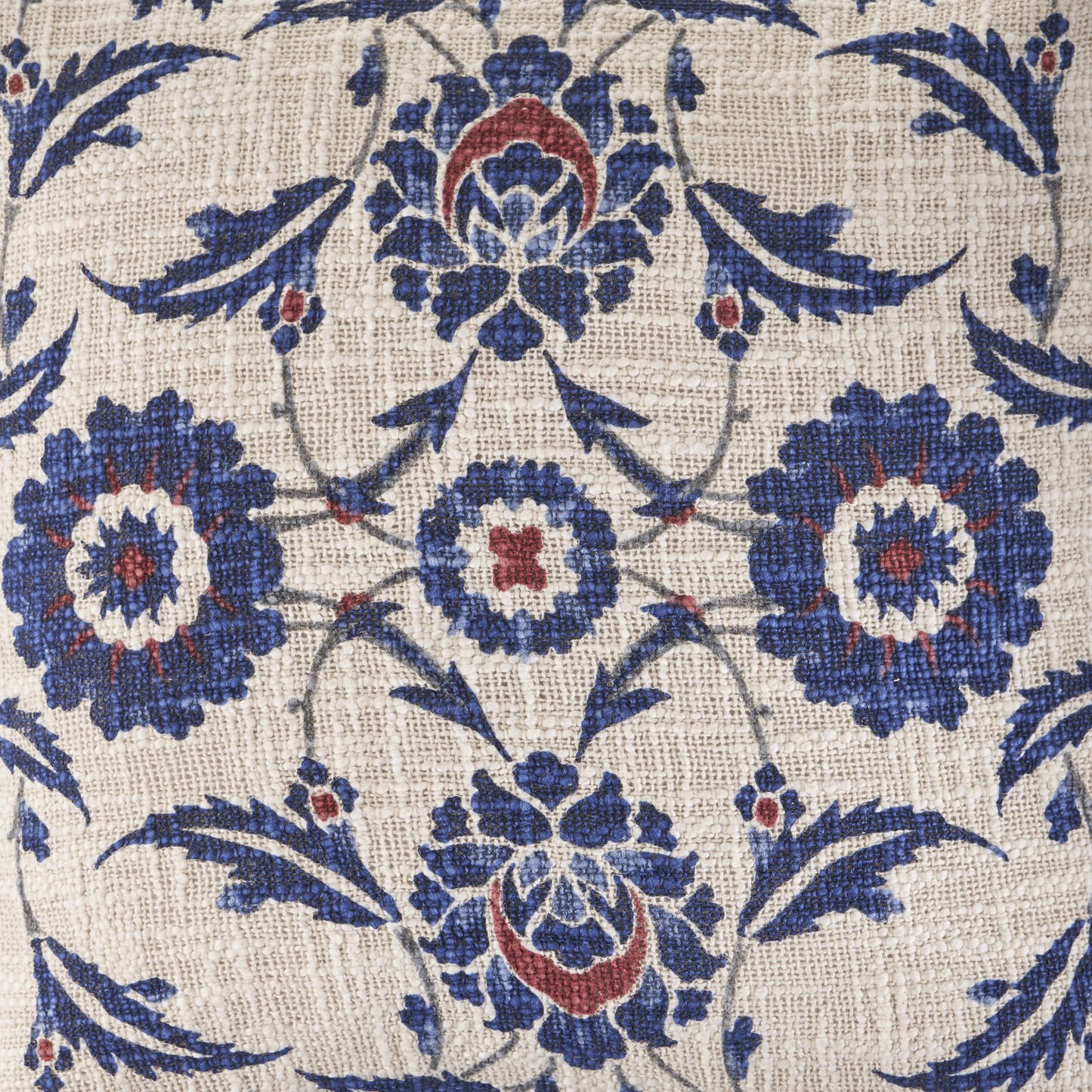 18" X 18" Blue And Cream 100% Cotton Floral Zippered Pillow