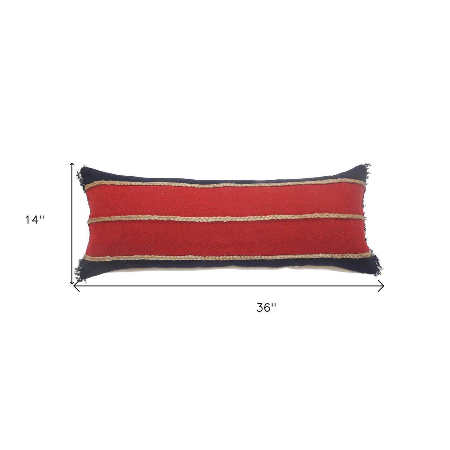 24" X 24" Navy Red And Tan 100% Cotton Striped Zippered Pillow