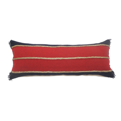 24" X 24" Navy Red And Tan 100% Cotton Striped Zippered Pillow