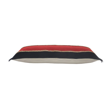 24" X 24" Navy Red And Tan 100% Cotton Striped Zippered Pillow