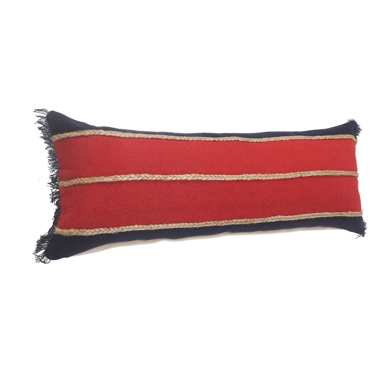 24" X 24" Navy Red And Tan 100% Cotton Striped Zippered Pillow