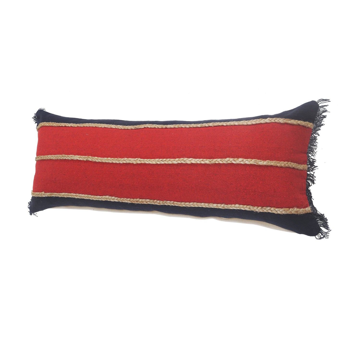 24" X 24" Navy Red And Tan 100% Cotton Striped Zippered Pillow