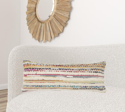 18" X 18" Red Green Blue Yellow Orange And Pink 100% Cotton Striped Zippered Pillow