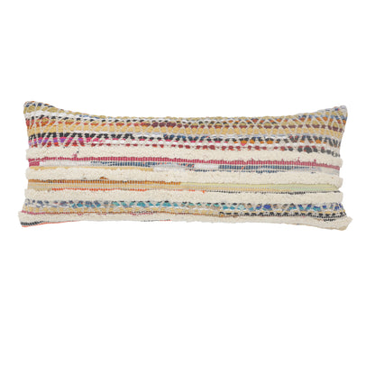 18" X 18" Red Green Blue Yellow Orange And Pink 100% Cotton Striped Zippered Pillow