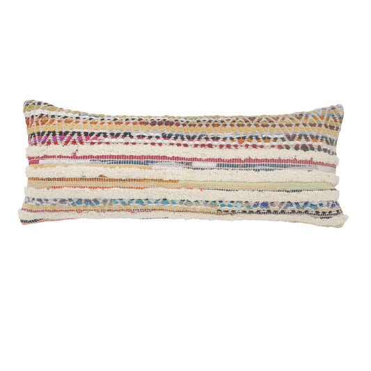 18" X 18" Red Green Blue Yellow Orange And Pink 100% Cotton Striped Zippered Pillow
