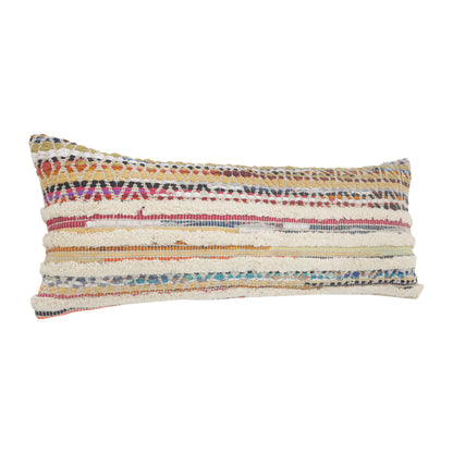 18" X 18" Red Green Blue Yellow Orange And Pink 100% Cotton Striped Zippered Pillow