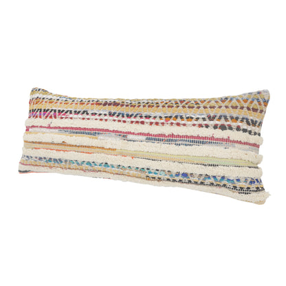 18" X 18" Red Green Blue Yellow Orange And Pink 100% Cotton Striped Zippered Pillow