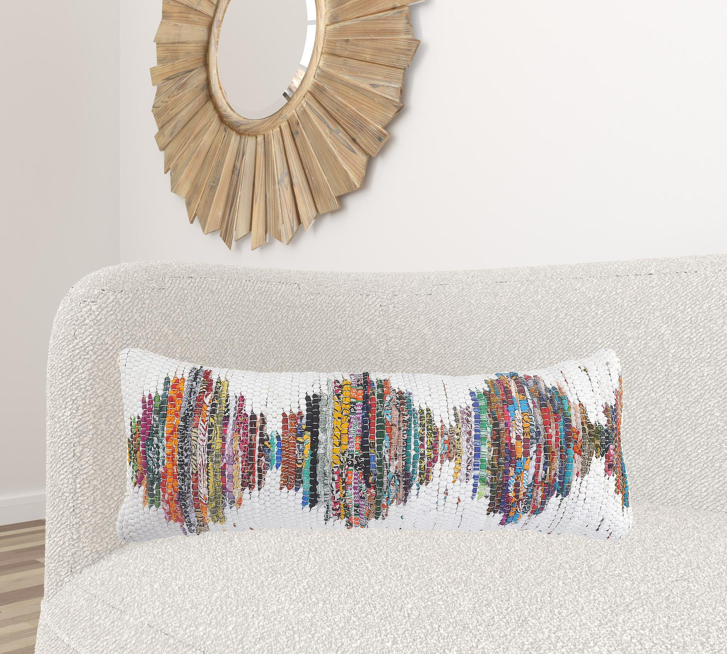 20" X 20" White Red Green Blue Yellow And Orange 100% Cotton Geometric Zippered Pillow