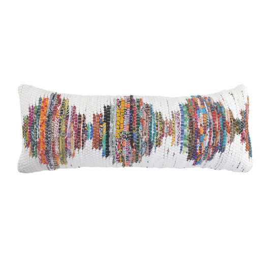 20" X 20" White Red Green Blue Yellow And Orange 100% Cotton Geometric Zippered Pillow