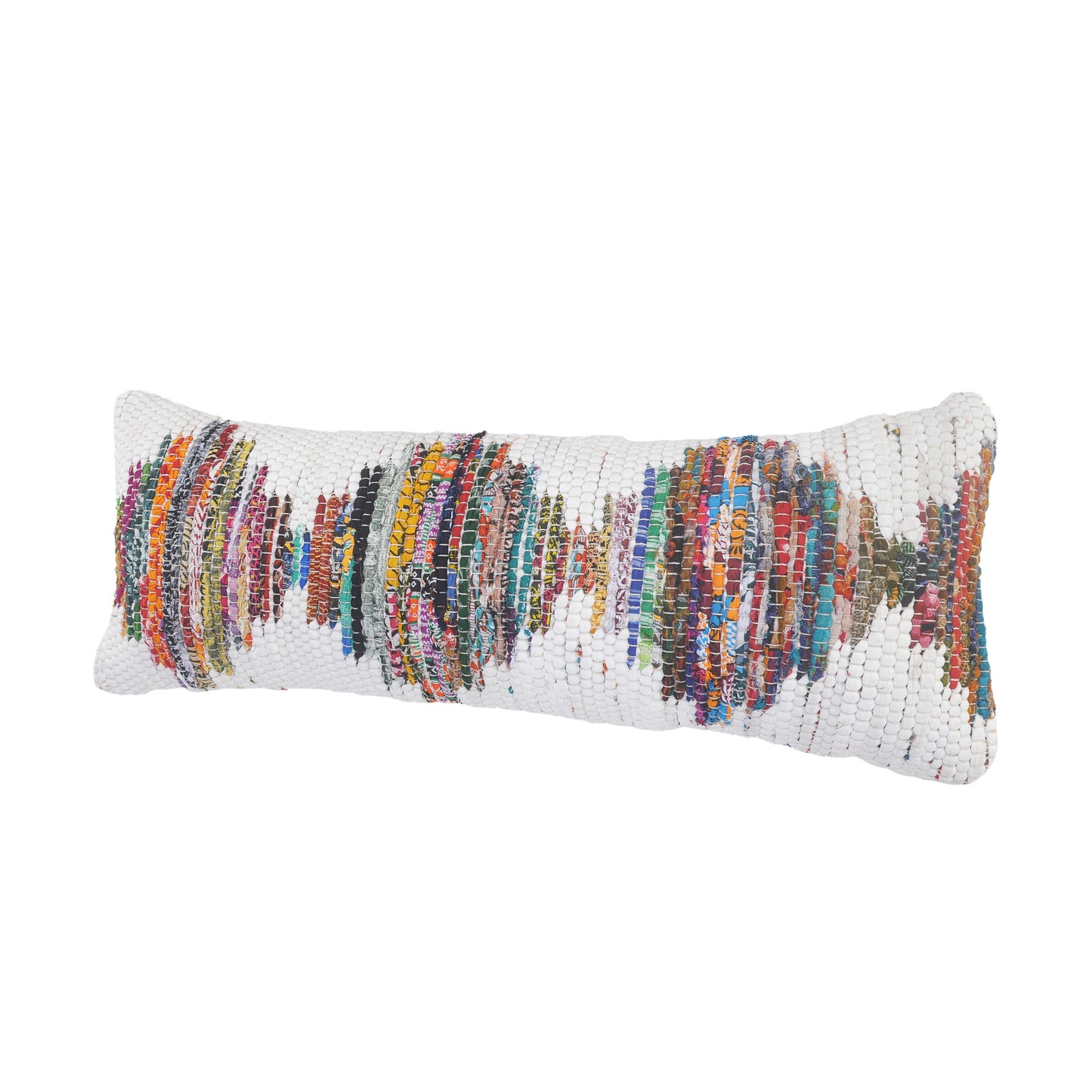 20" X 20" White Red Green Blue Yellow And Orange 100% Cotton Geometric Zippered Pillow