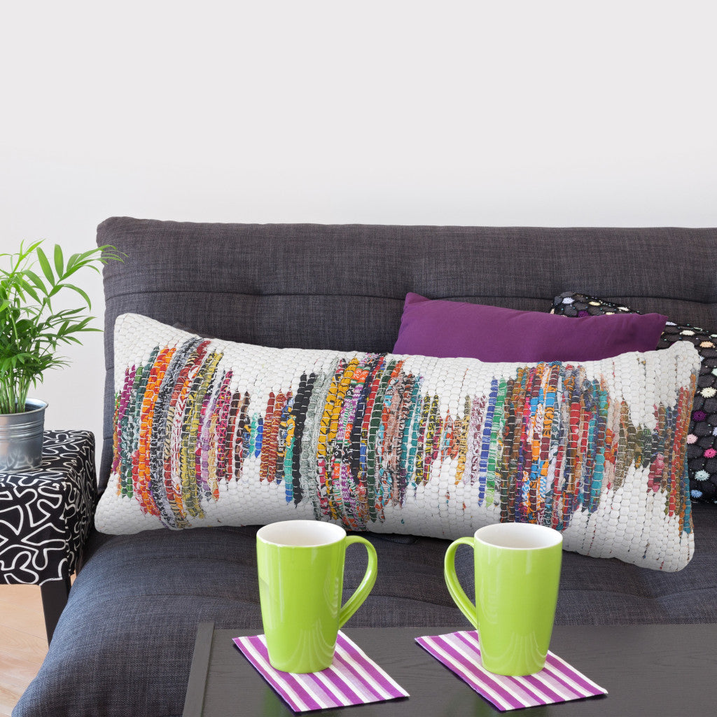 20" X 20" White Red Green Blue Yellow And Orange 100% Cotton Geometric Zippered Pillow