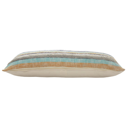 18" X 18" Beige Blue and Gray Geometric Cotton Zippered Pillow