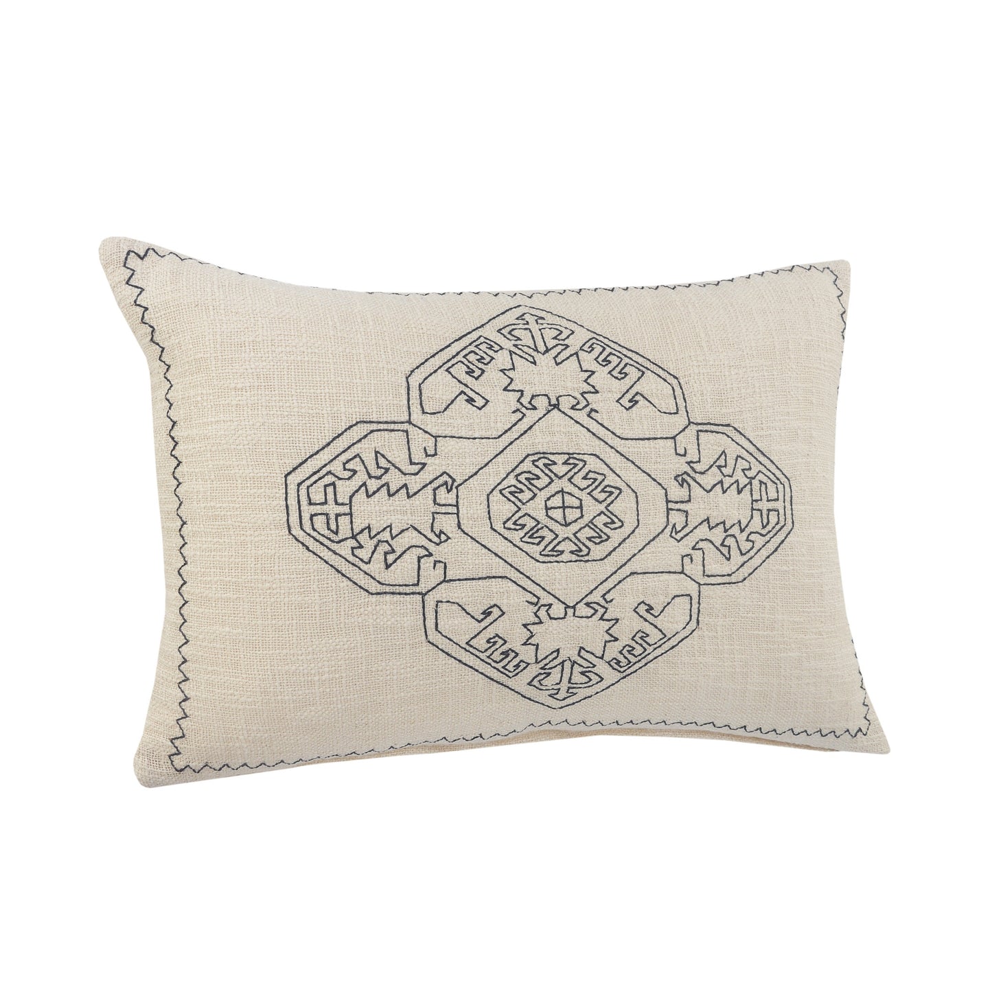 20" X 20" Off-White And Navy 100% Cotton Abstract Zippered Pillow