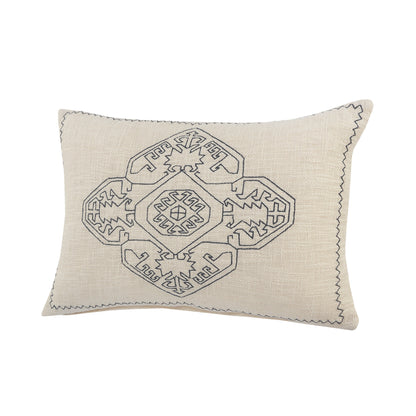 20" X 20" Off-White And Navy 100% Cotton Abstract Zippered Pillow