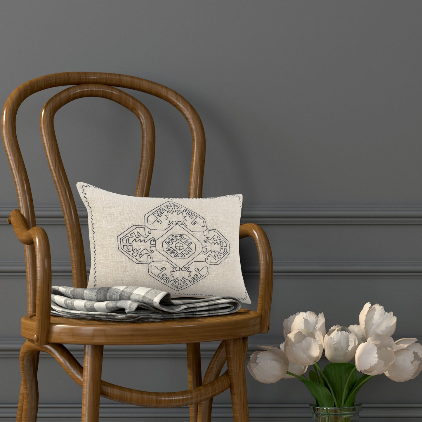 20" X 20" Off-White And Navy 100% Cotton Abstract Zippered Pillow
