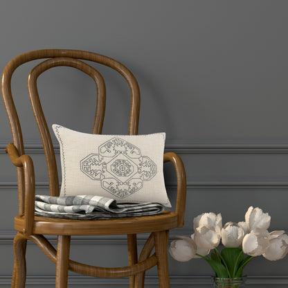 20" X 20" Off-White And Navy 100% Cotton Abstract Zippered Pillow