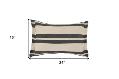 20" X 20" Ensign Blue White And Linen 100% Cotton Striped Zippered Pillow