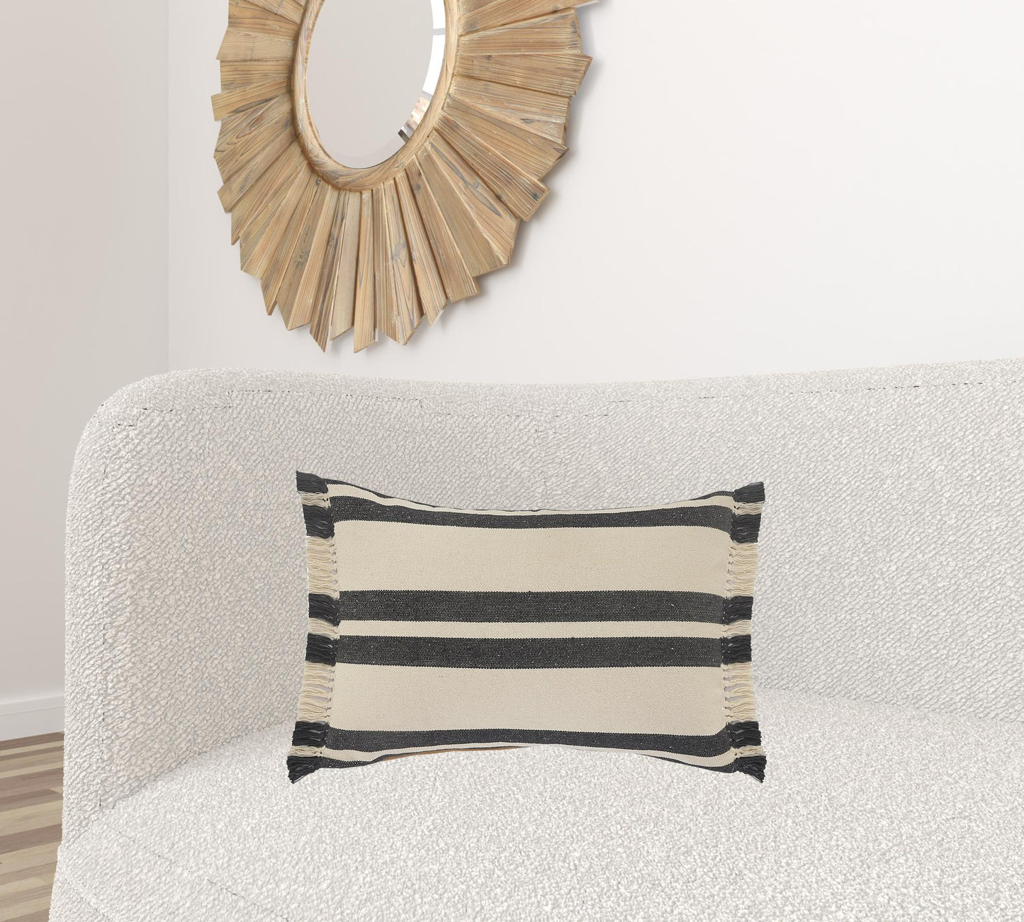 20" X 20" Ensign Blue White And Linen 100% Cotton Striped Zippered Pillow