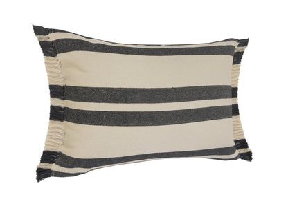 20" X 20" Ensign Blue White And Linen 100% Cotton Striped Zippered Pillow